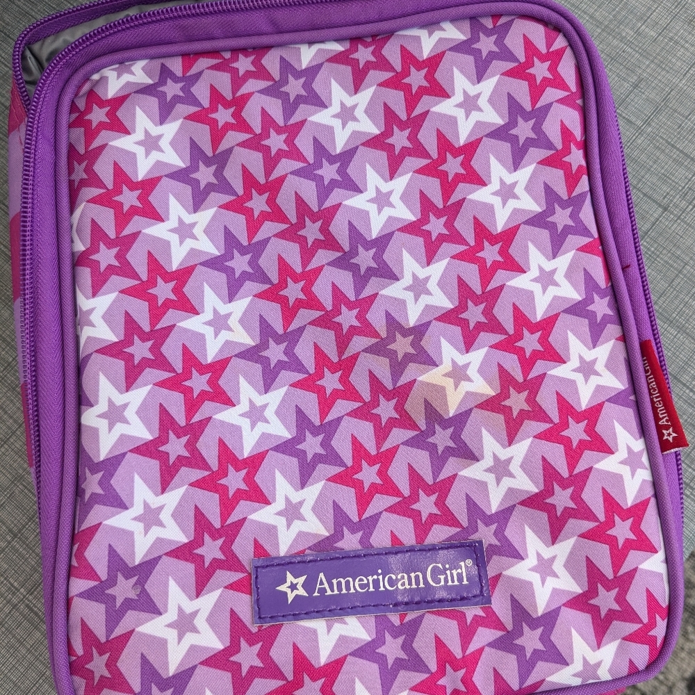 Bundle. . . American Girl Doll zippered lunch box and cookbook.